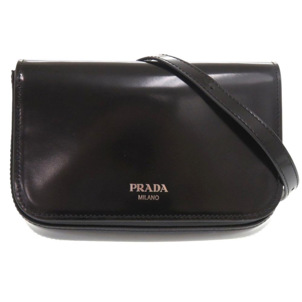 Prada Logo Brushed Leather Black Shoulder Bag 1533PRADA